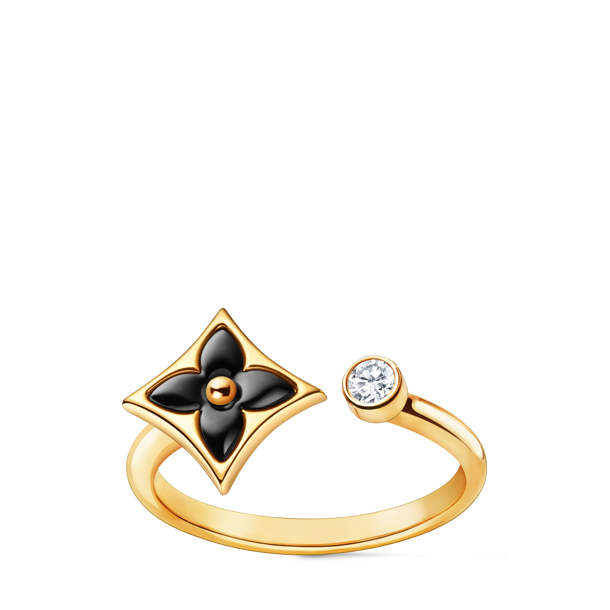 Color Blossom Mini Star Ring, Yellow Gold, Onyx and Diamond